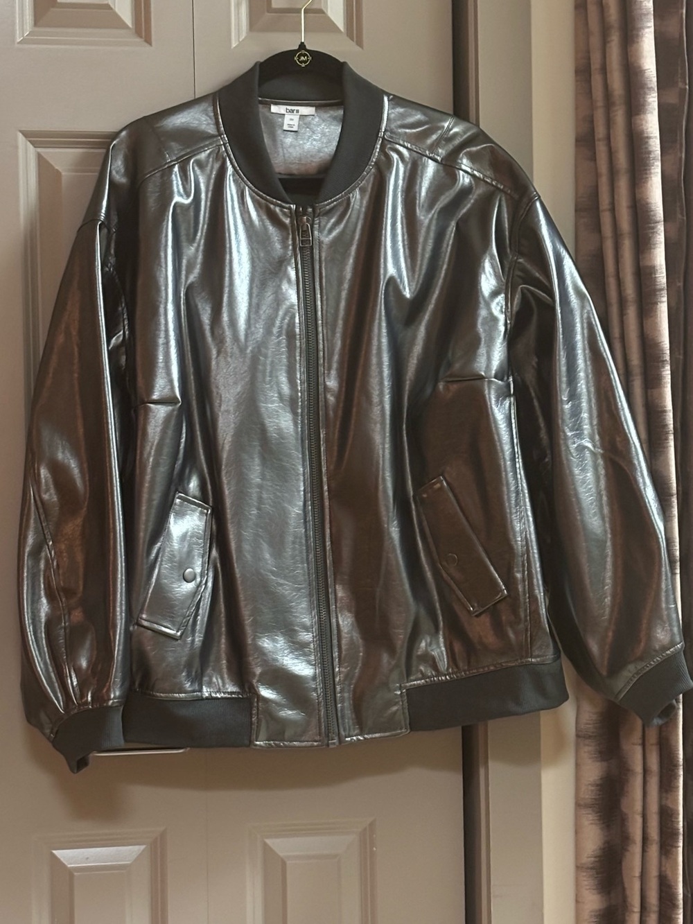 Bar III Metallic Gunmetal-Gray Bomber Jacket